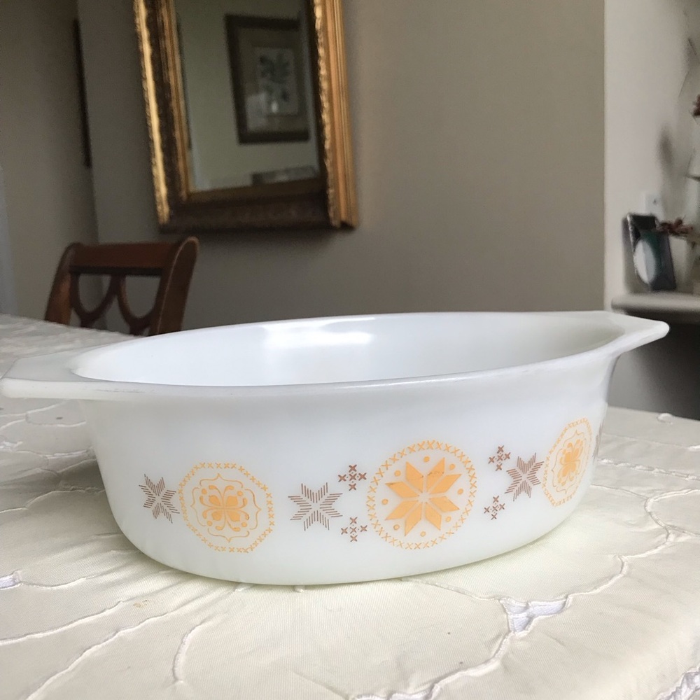 Vintage PYREX Town & Country Design Milk White Pyrex Casserole Dish